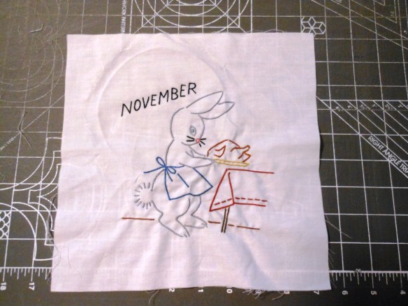 Embroidered bunny quilt November